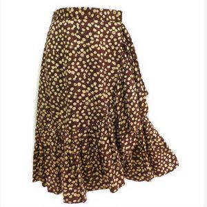 Peasant Skirt 60s 70s Vintage Union Made Ruffled Hem USA Brown Polka Lined